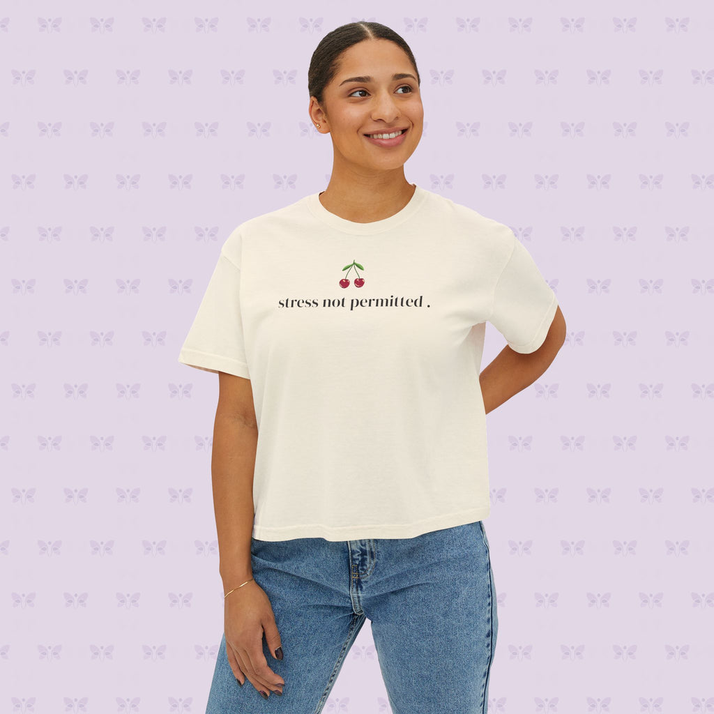 Stress Not Permitted Cherry Cropped Tee | Lupus Don’t Stop Nothing But Stress | Bold Summer Statement Shirt