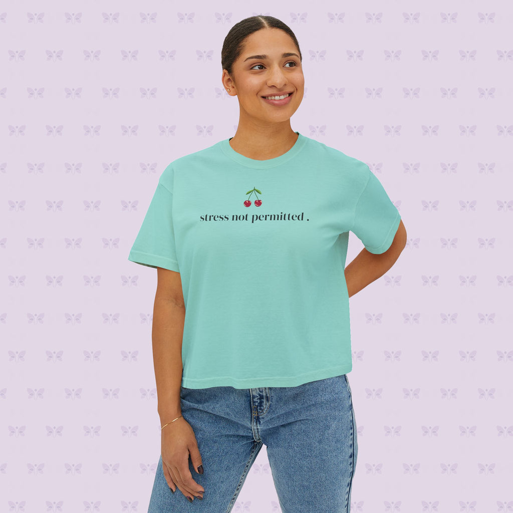 Stress Not Permitted Cherry Cropped Tee | Lupus Don’t Stop Nothing But Stress | Bold Summer Statement Shirt