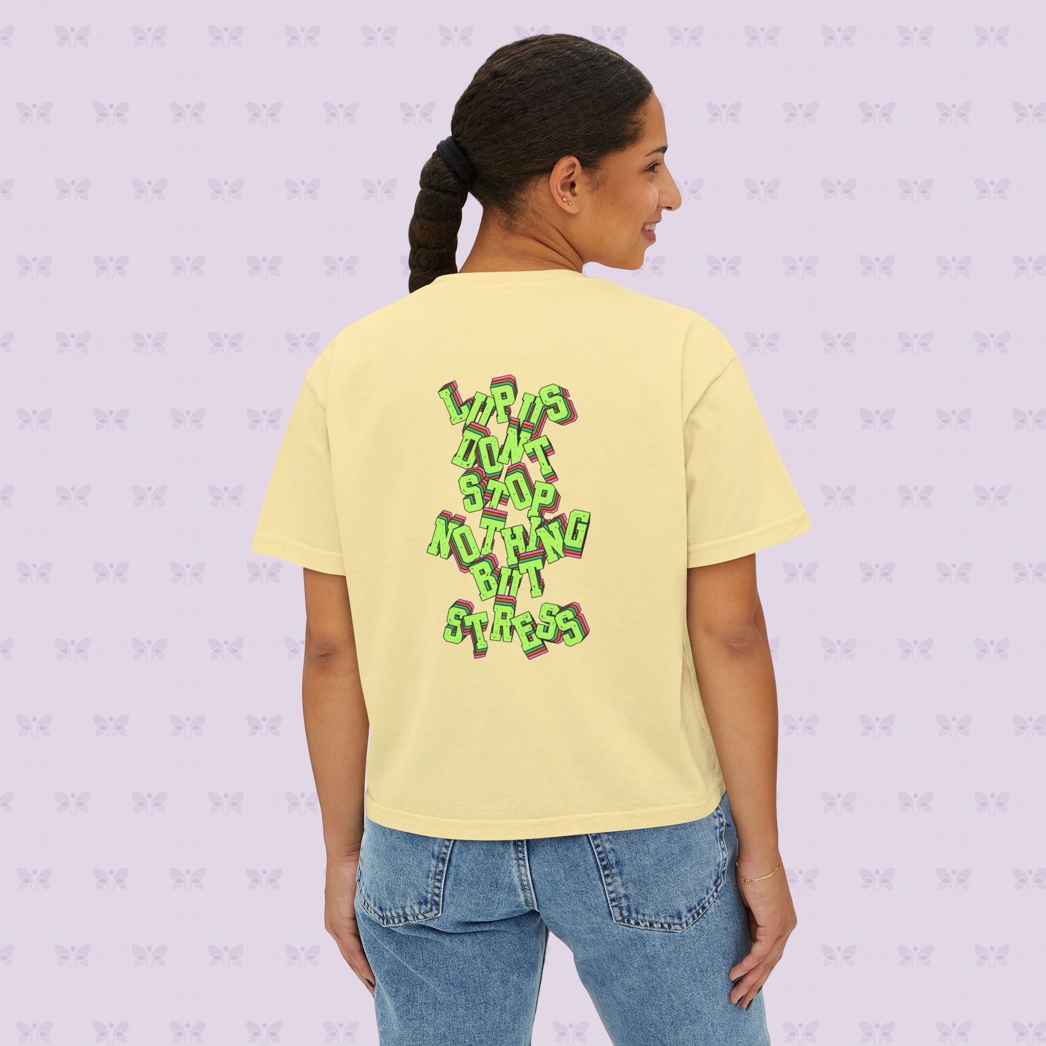 Stress Not Permitted Cherry Cropped Tee | Lupus Don’t Stop Nothing But Stress | Bold Summer Statement Shirt