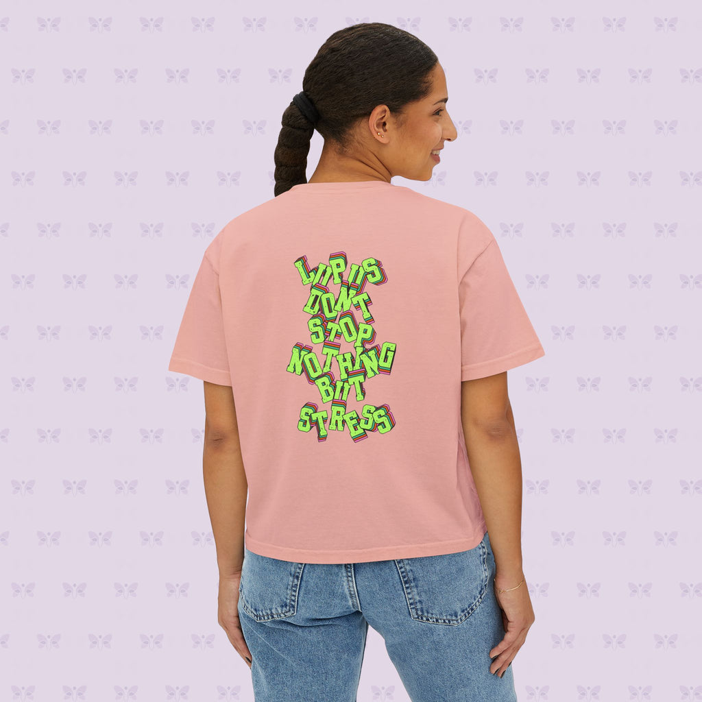 Stress Not Permitted Cherry Cropped Tee | Lupus Don’t Stop Nothing But Stress | Bold Summer Statement Shirt