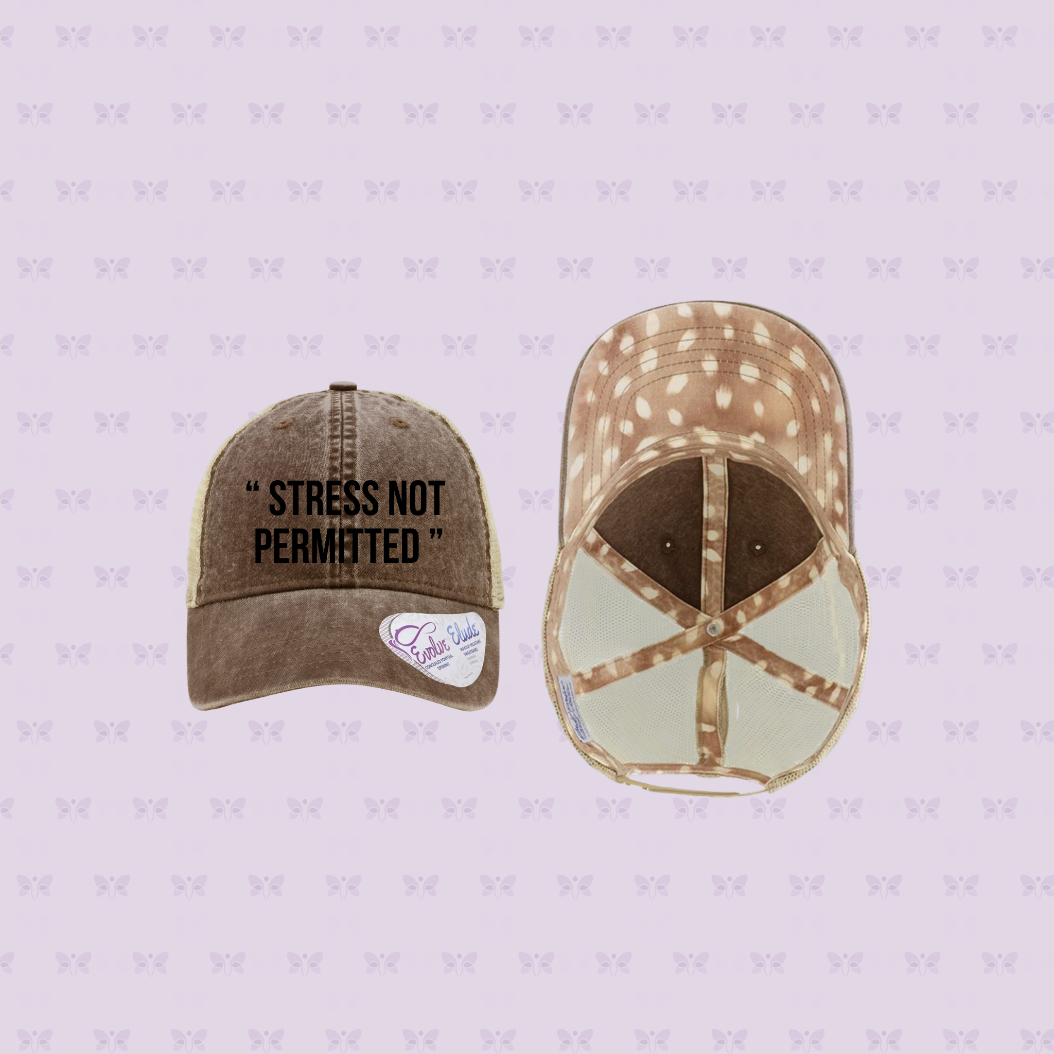 “ STRESS NOT PERMITTED” Embroidered Mesh-Back Cap | Sun Protection + Autoimmune-Friendly