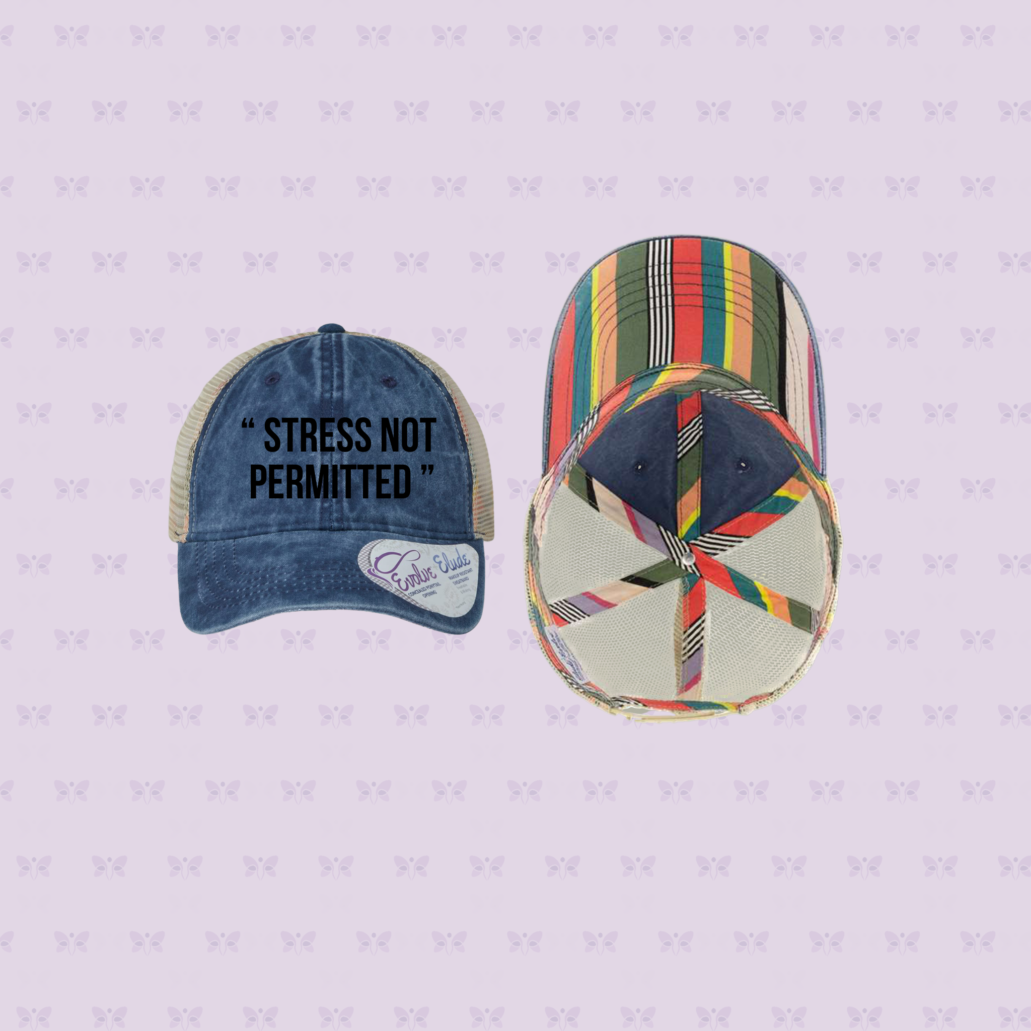 “ STRESS NOT PERMITTED” Embroidered Mesh-Back Cap | Sun Protection + Autoimmune-Friendly