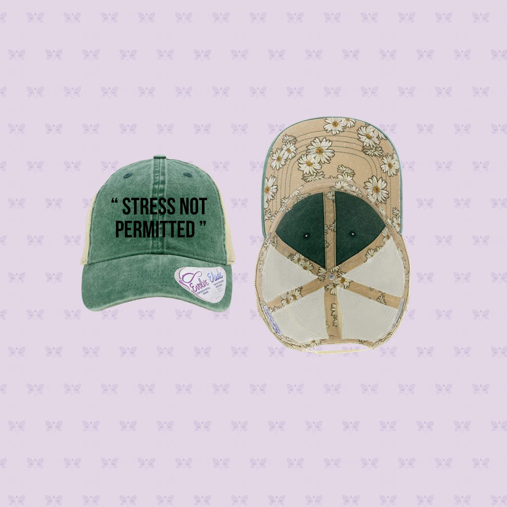 “ STRESS NOT PERMITTED” Embroidered Mesh-Back Cap | Sun Protection + Autoimmune-Friendly