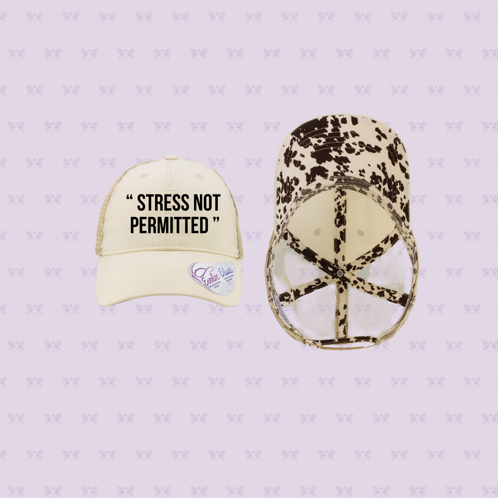 “ STRESS NOT PERMITTED” Embroidered Mesh-Back Cap | Sun Protection + Autoimmune-Friendly