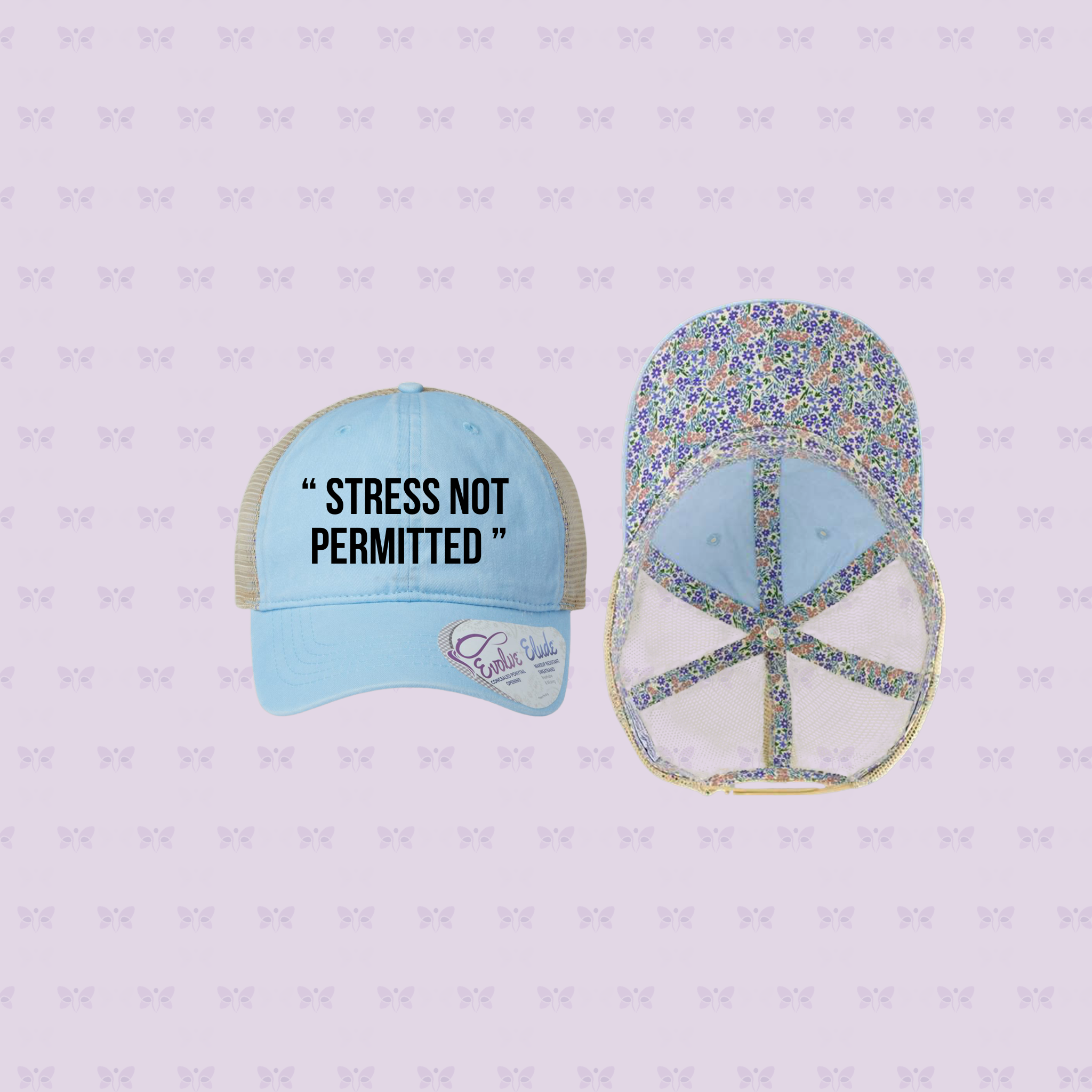 “ STRESS NOT PERMITTED” Embroidered Mesh-Back Cap | Sun Protection + Autoimmune-Friendly