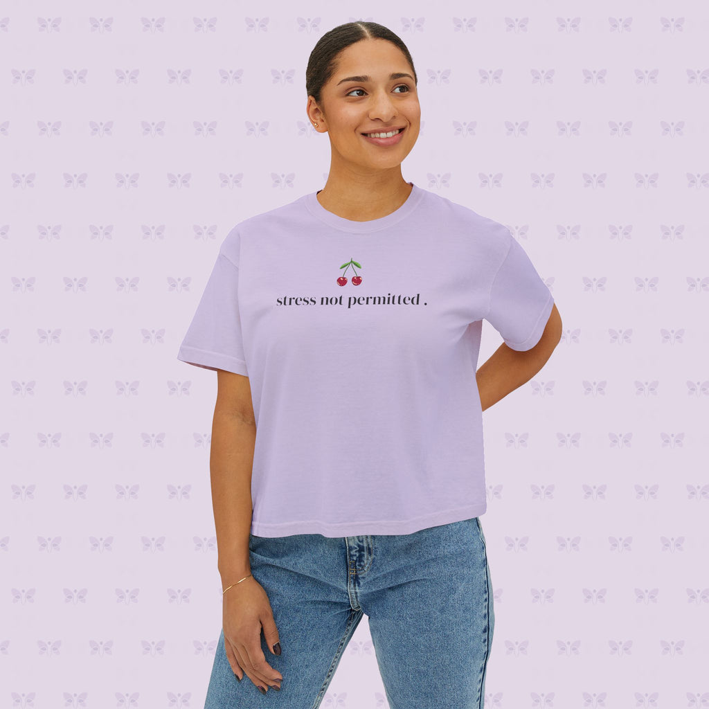 Stress Not Permitted Cherry Cropped Tee | Lupus Don’t Stop Nothing But Stress | Bold Summer Statement Shirt