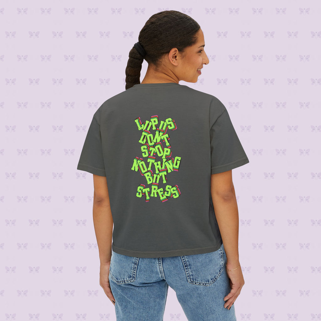 Stress Not Permitted Cherry Cropped Tee | Lupus Don’t Stop Nothing But Stress | Bold Summer Statement Shirt